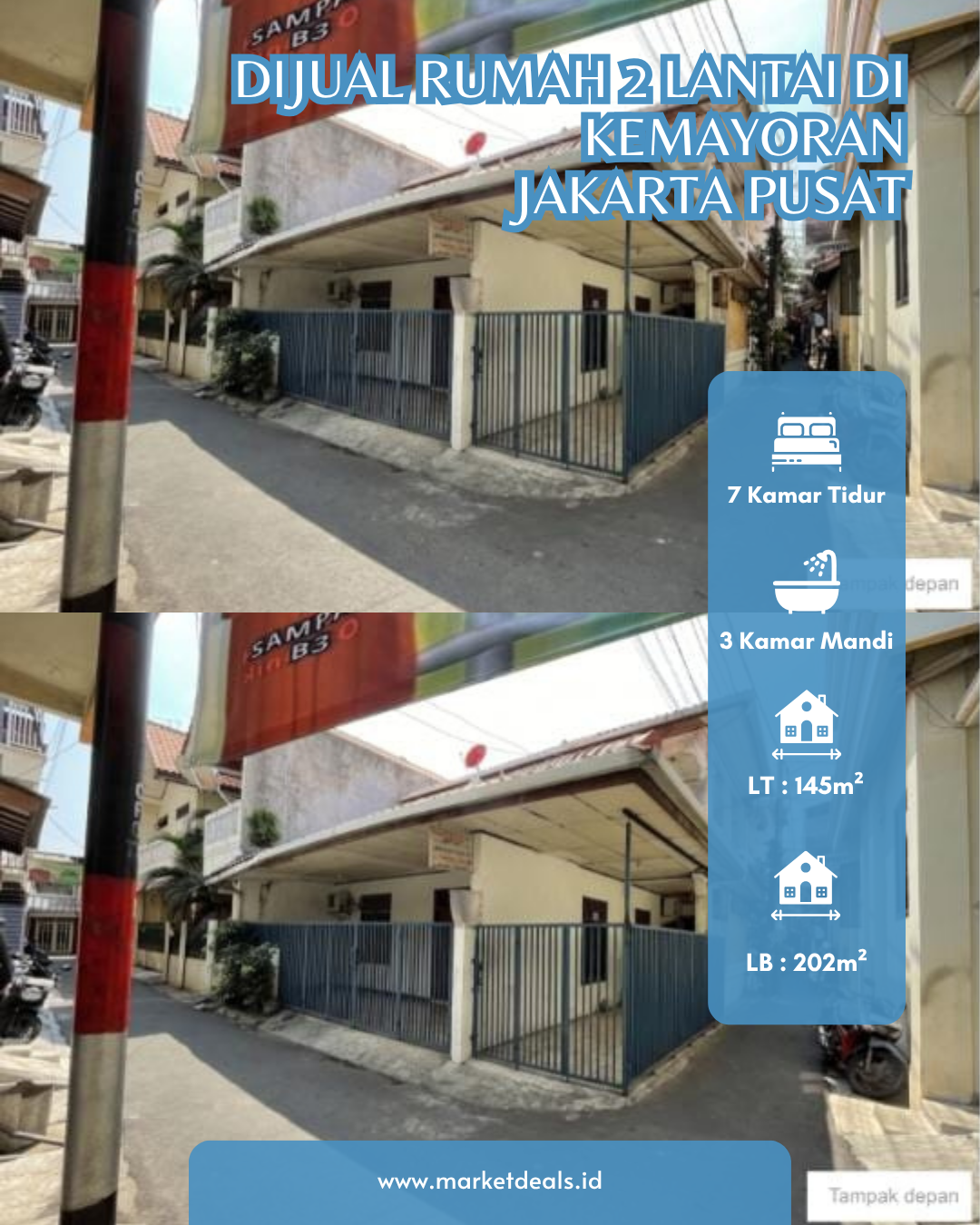 DIJUAL RUMAH 2 LANTAI COCOK UNTUK KOS-KOSAN DI KEMAYORAN, JAKARTA PUSAT