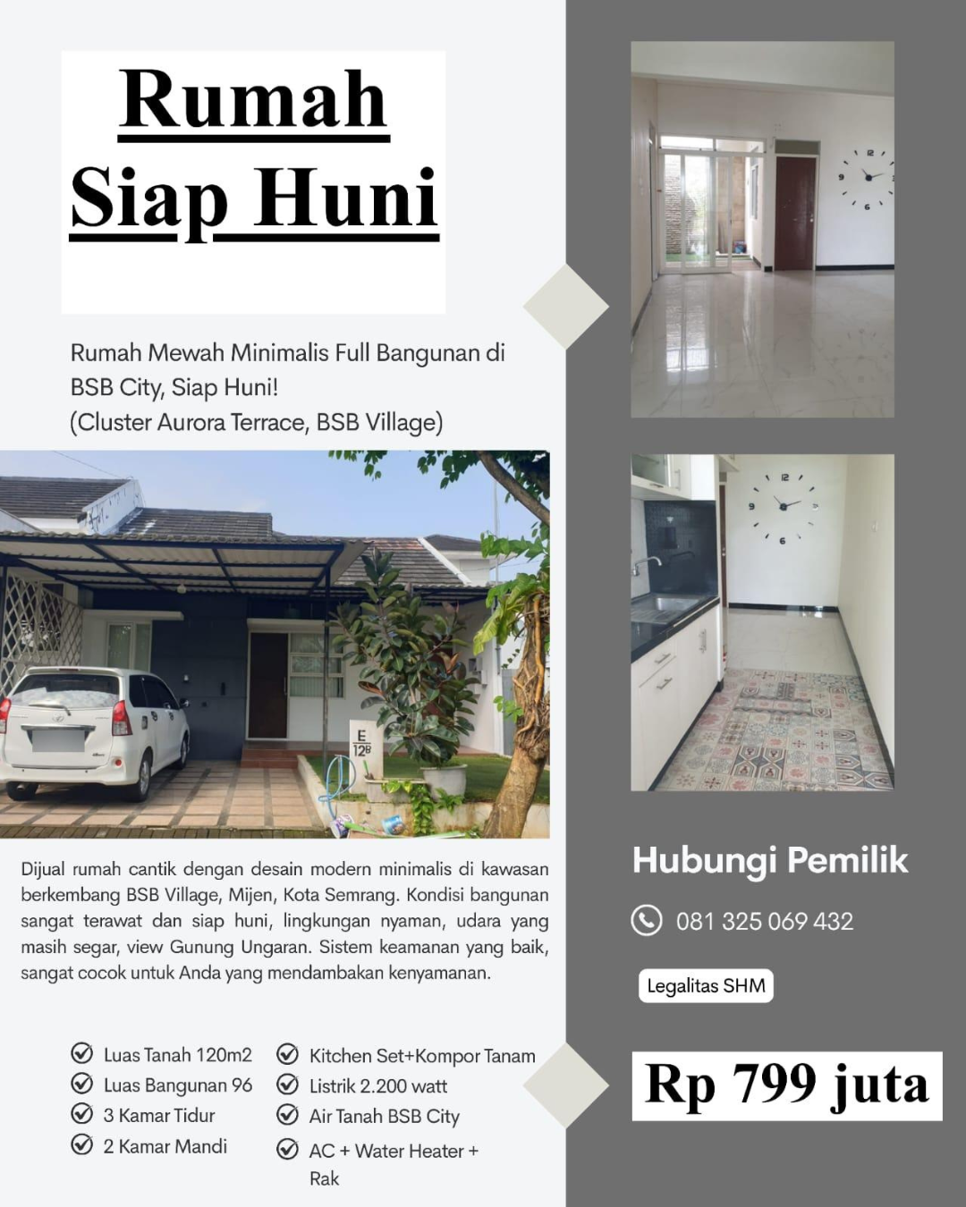 DIJUAL RUMAH SIAP HUNI DI BSB VILLAGE, MIJEN SEMARANG