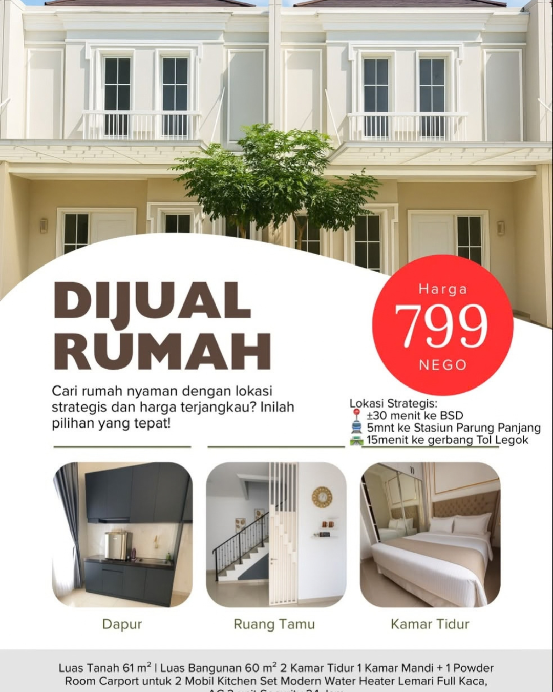 DIJUAL RUMAH 2 LANTAI DI MILLENIUM CITY PARUNG PANJANG